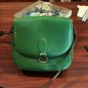 Louis Vuitton Green Crossbody Bag with Textured Leather and Gold Hardware